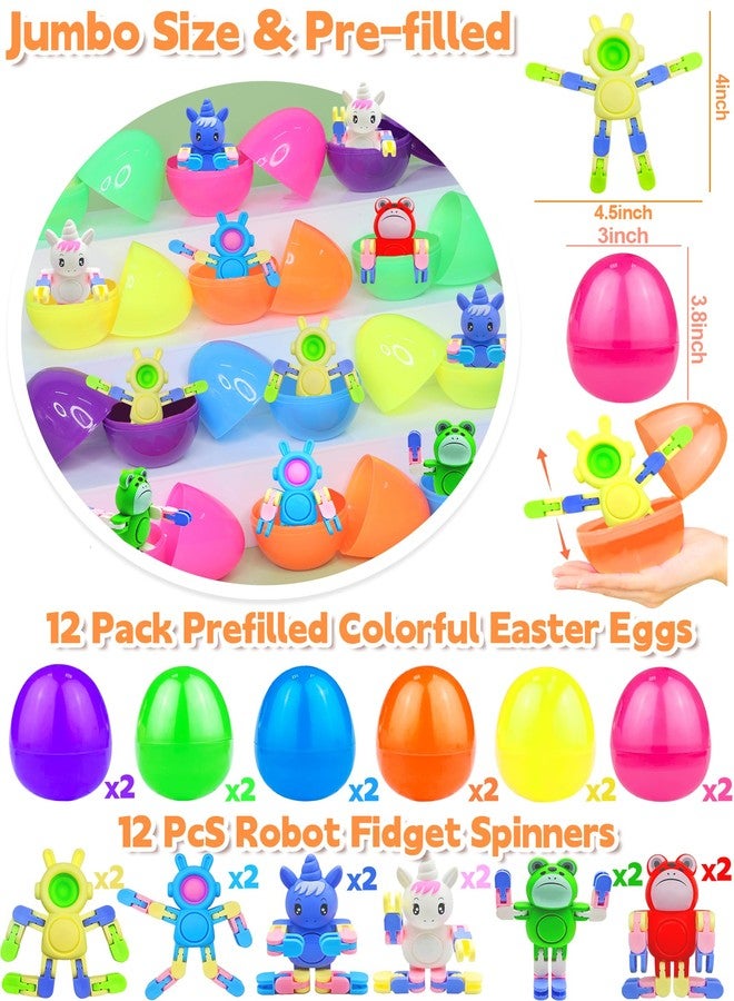 AMENON 12-Pack 3.8'' Jumbo Prefilled Easter Eggs with Transformable Bunny Unicorn & Frog Fidget Spinners Easter Basket Essential Pop Animal Sensory Toys Kids Teens Basket Stuffers Hunt DIY Stress Relief Gift - Image 2